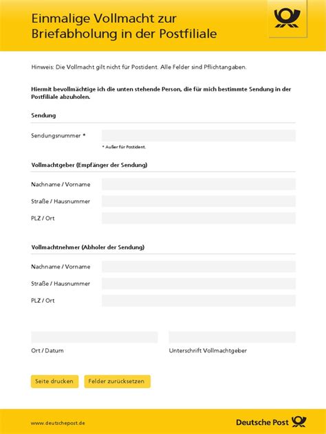 deutsche post vollmacht abholung.